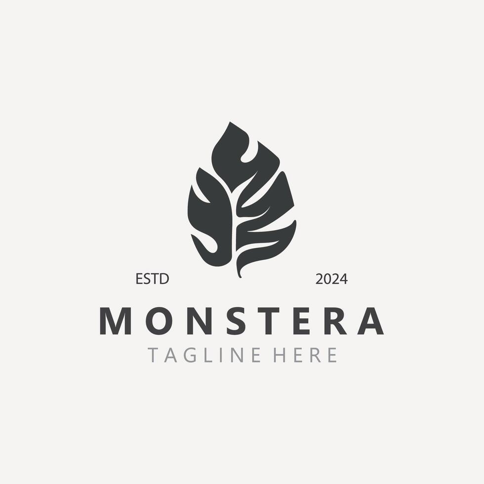 Monstera deliciosa leaf nature logo design, flat plant icon design illustration template vector