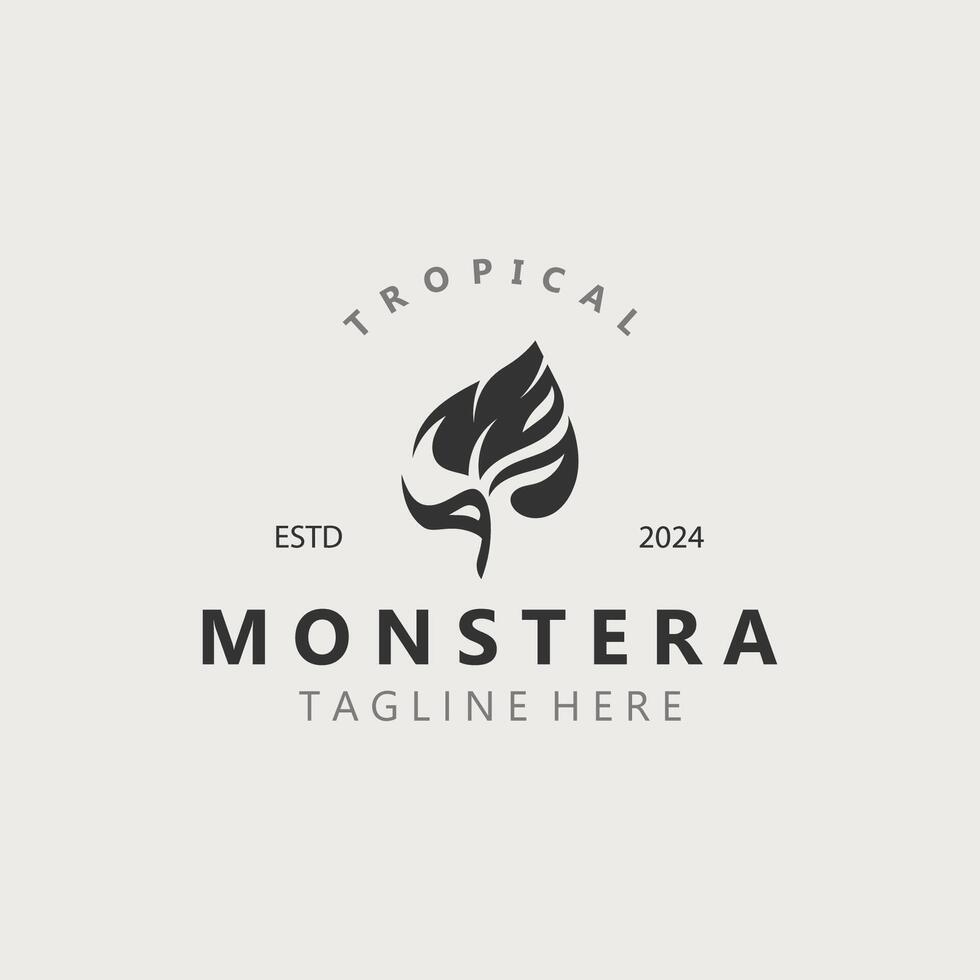 monstera deliciosa hoja naturaleza logo diseño, plano planta icono diseño ilustración modelo vector