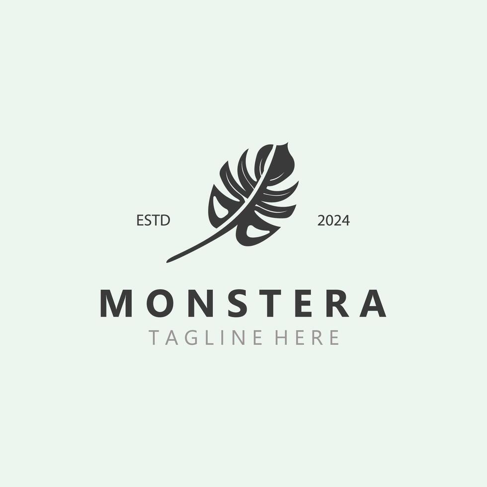 monstera deliciosa hoja naturaleza logo diseño, plano planta icono diseño ilustración modelo vector