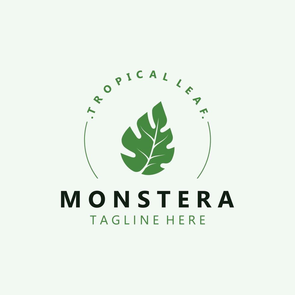 Monstera deliciosa leaf nature logo design, flat plant icon design illustration template vector