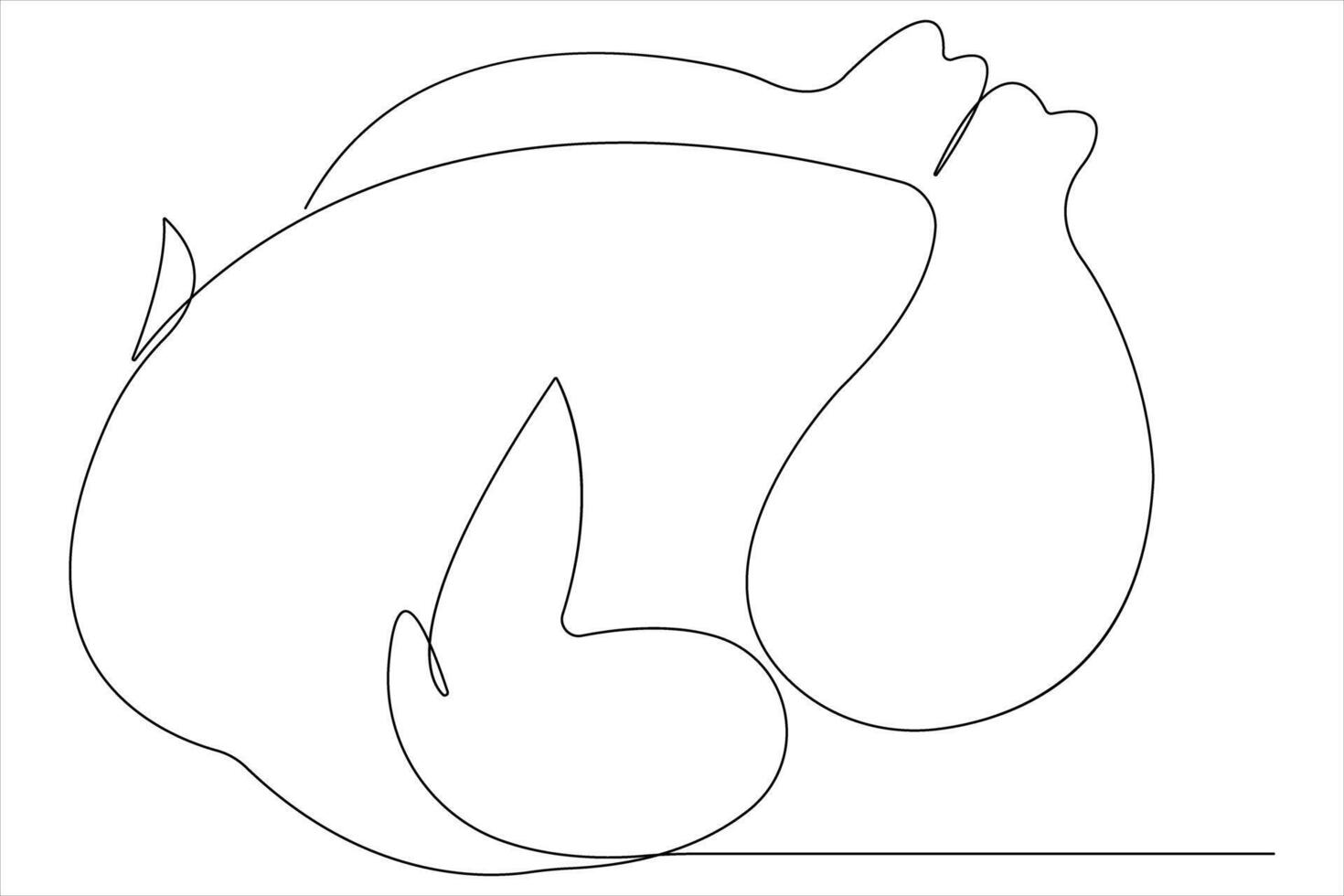 Whole chicken turkey meat continuous one line art drawing of vector