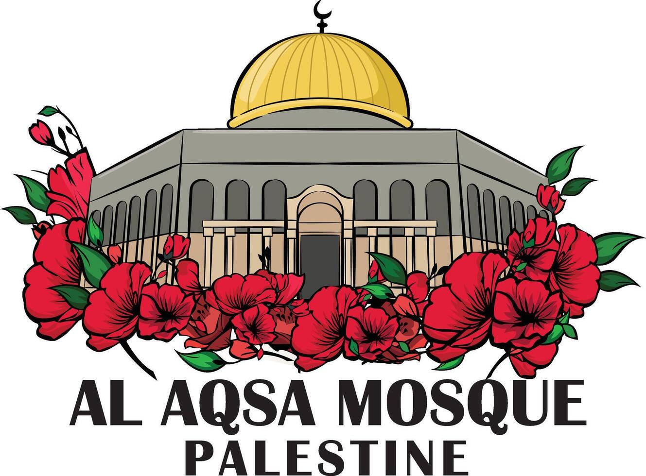 Alabama aqsa mezquita Palestina con flores vector