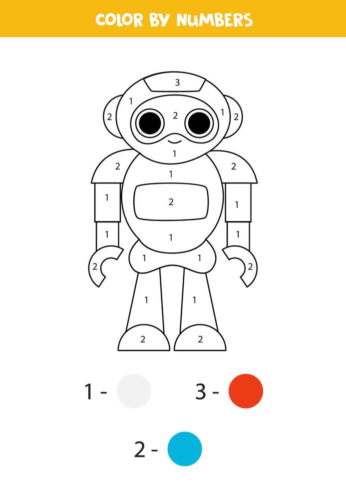 Color cartoon toy robot by numbers. Worksheet for kids. vector