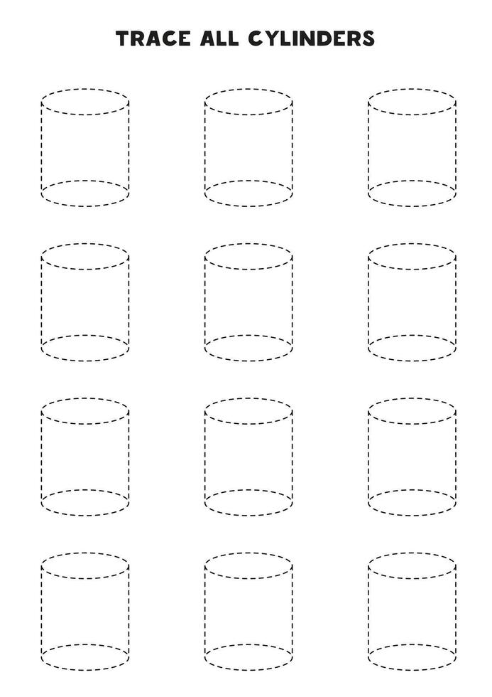 Tracing all cylinders. Handwriting practice for children. Black and white. vector