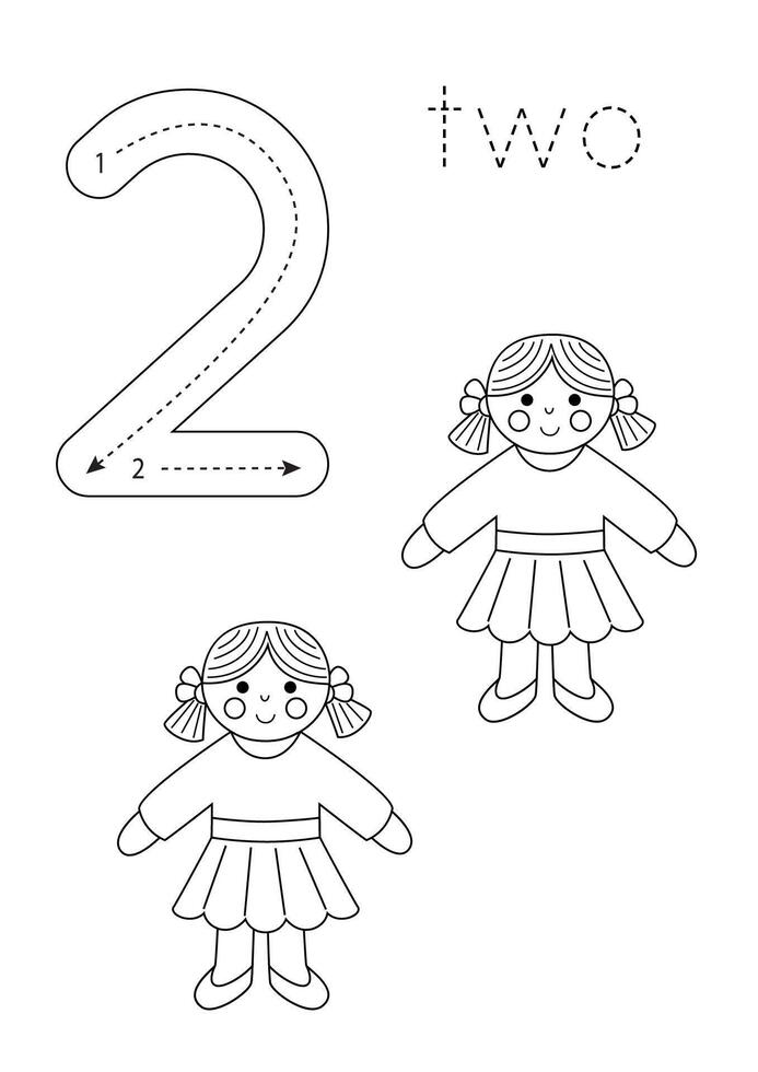 Flashcard number 2. Preschool worksheet. Count toys. vector