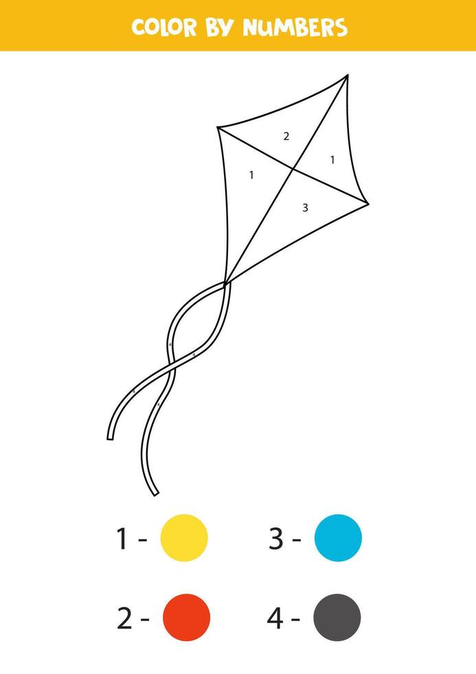 Color cartoon kite by numbers. Worksheet for kids. vector