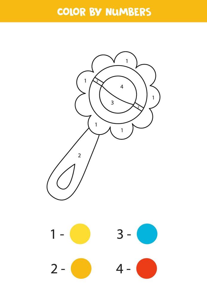 Color cartoon rattle by numbers. Worksheet for kids. vector