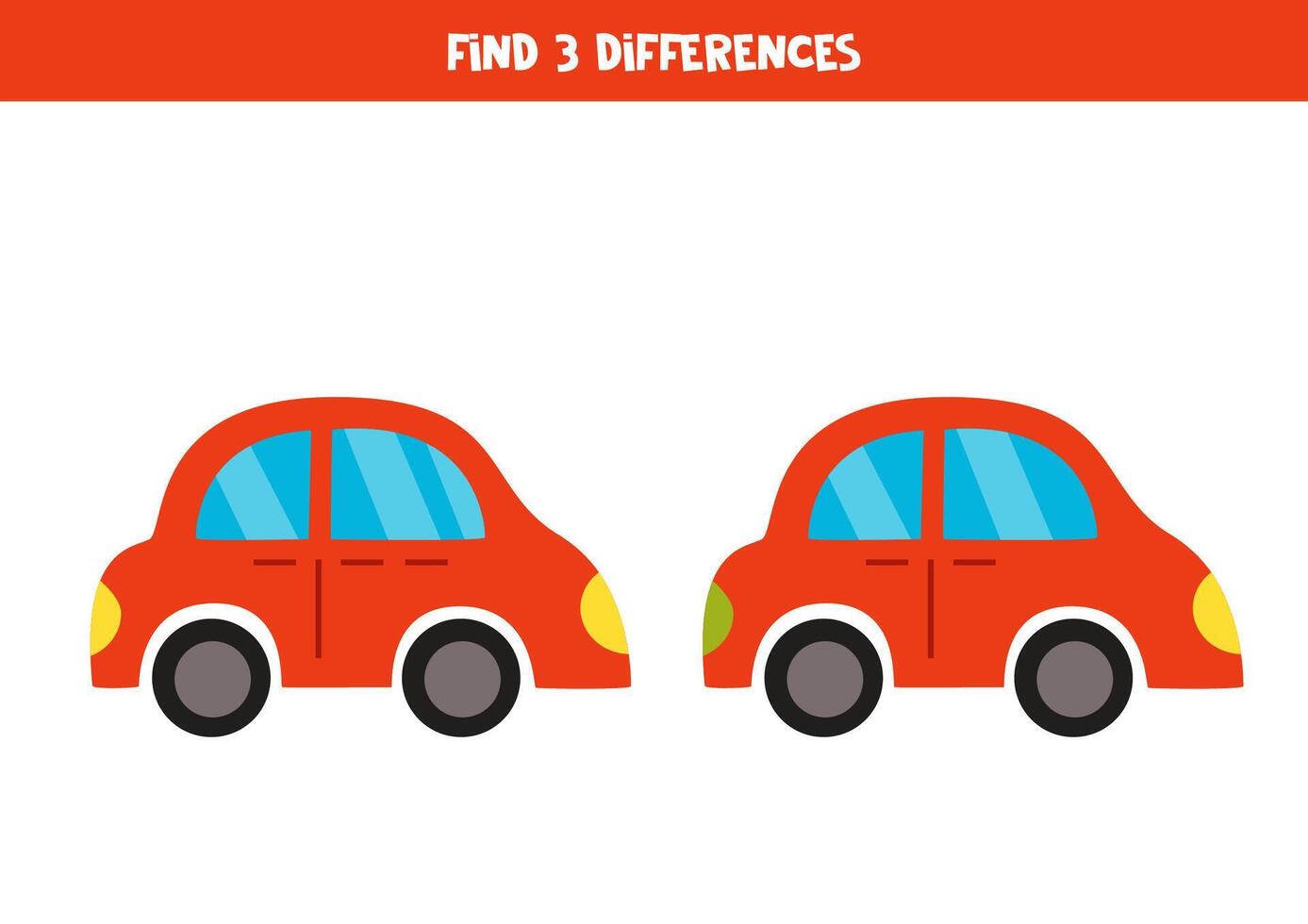 encontrar 3 diferencias Entre dos linda dibujos animados juguete carros. vector