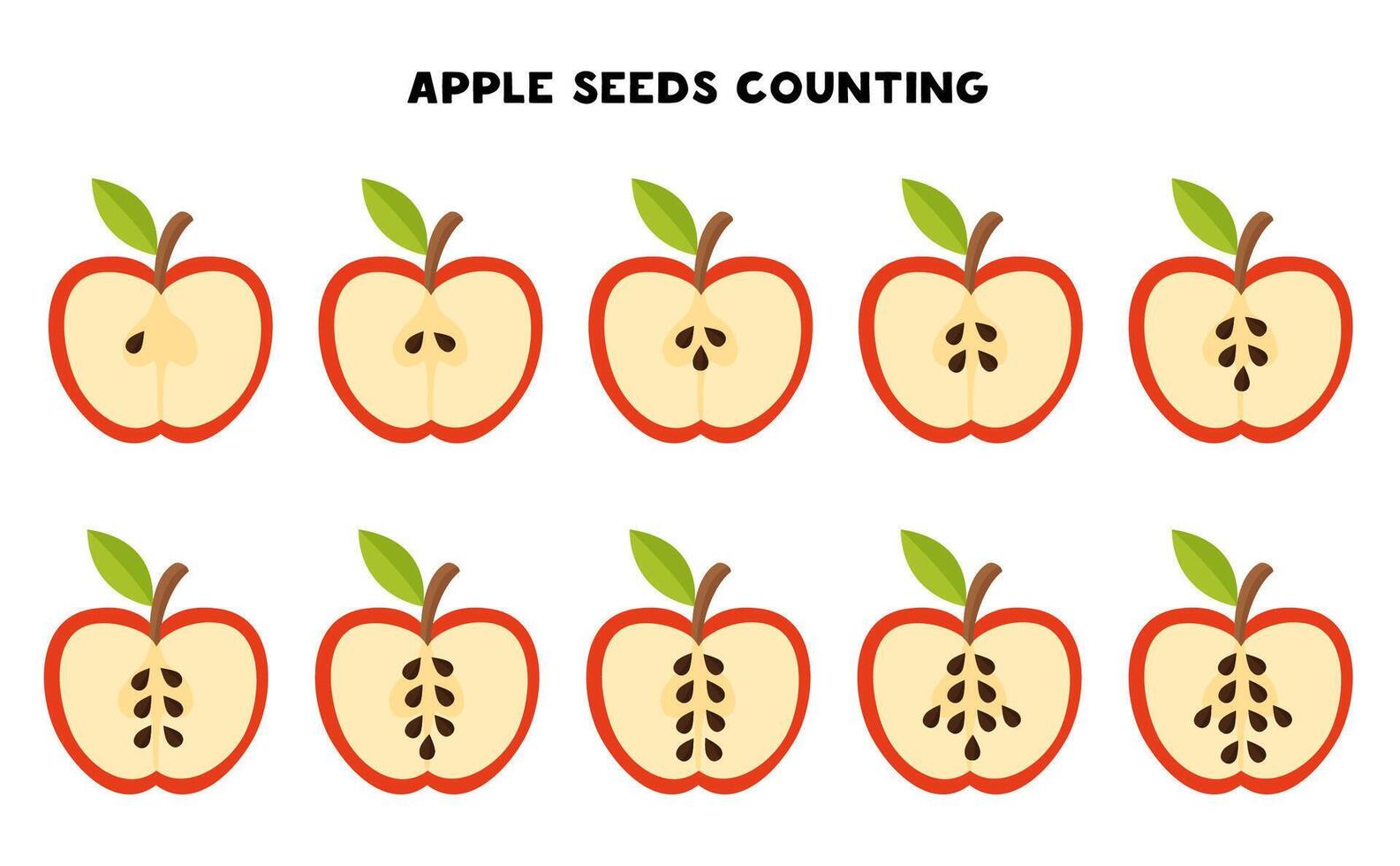 Count all apple seeds. Math game for preschool kids. vector