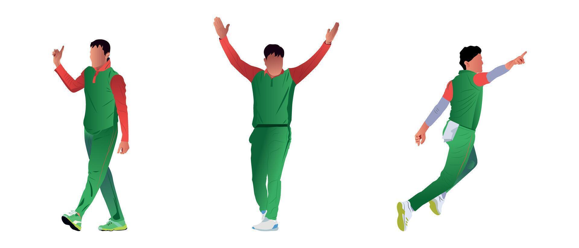 Set of cricket bowler celebrating after taking a wicket vector