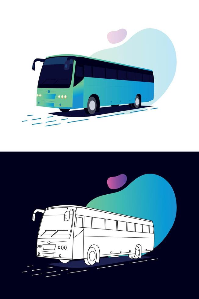 ilustración de vistoso autobuses con diferente colores vector