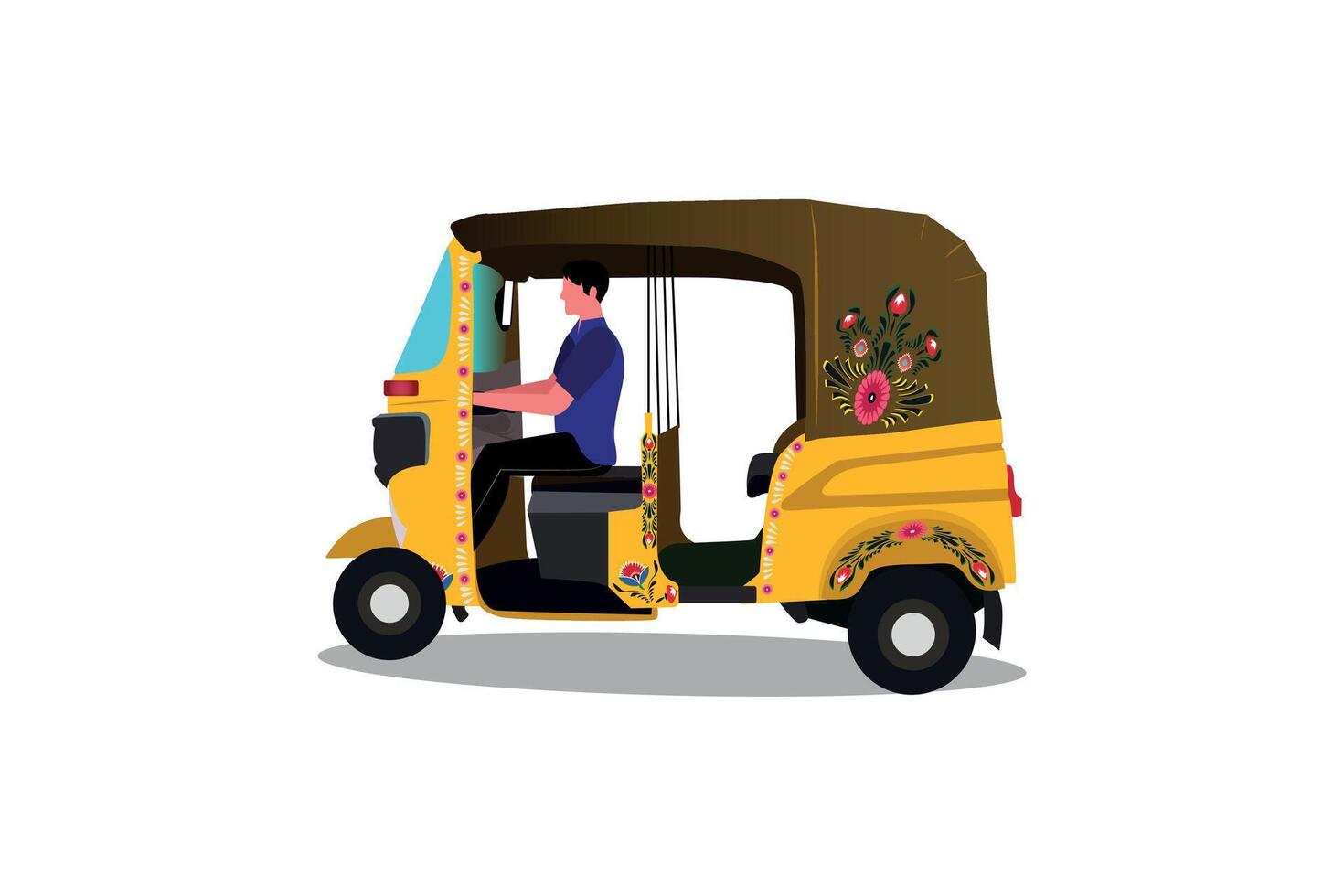 A rickshaw puller driving his three-wheeler rickshaw vector