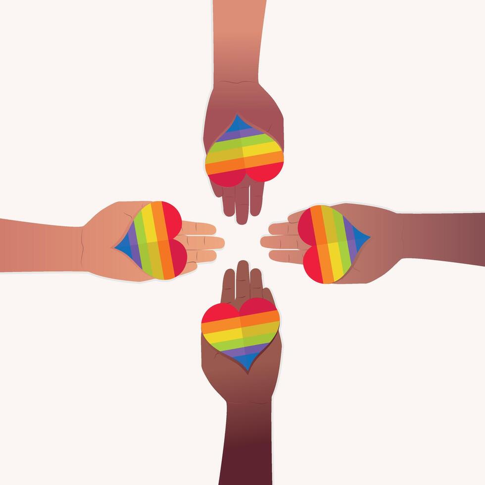 Happy Pride Month Poster with hand heart icon vector