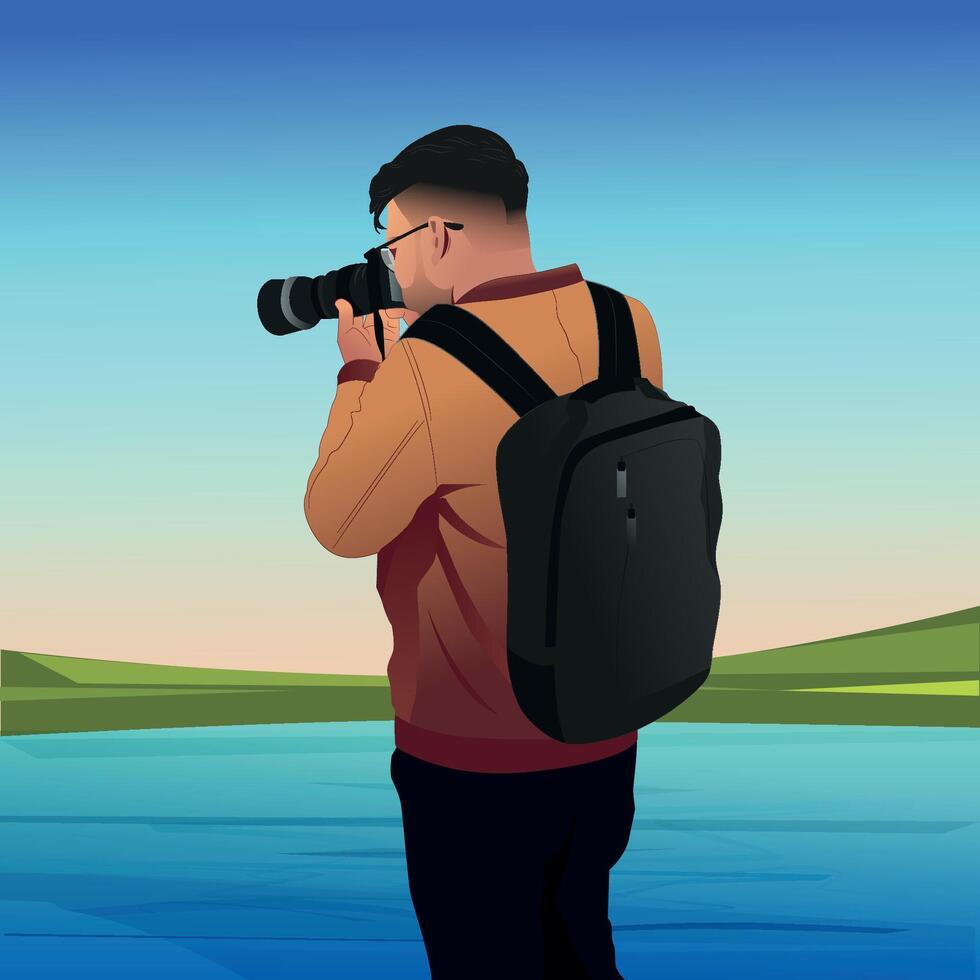 man capturing a bird. bird flying upon the river vector