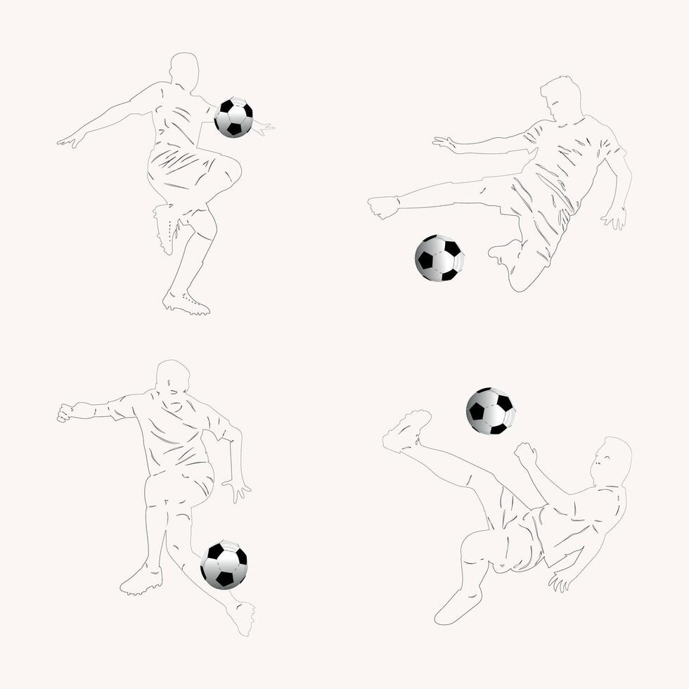 línea dibujo de fútbol jugador pateando un pelota vector