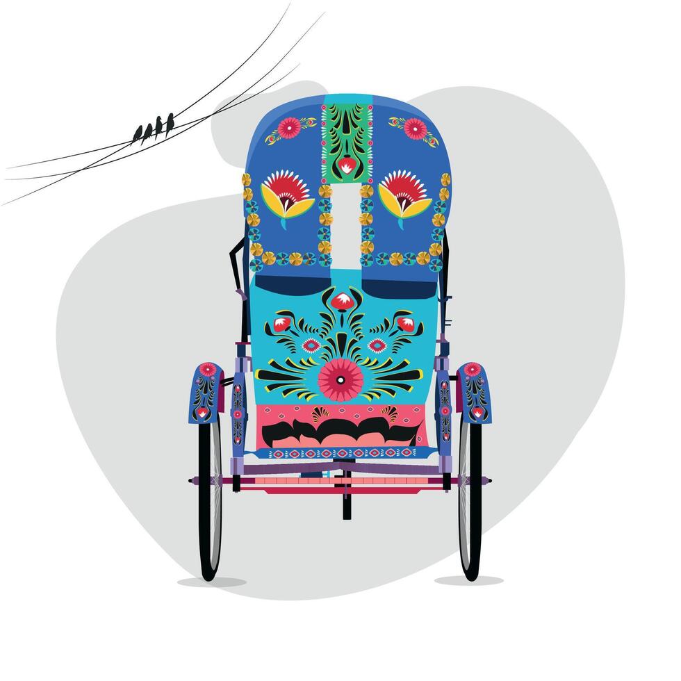 Colorful rickshaw backside illustration. Bangladeshi Rickshaw art. Tri cycle of Dhaka city. Local vehicle vector