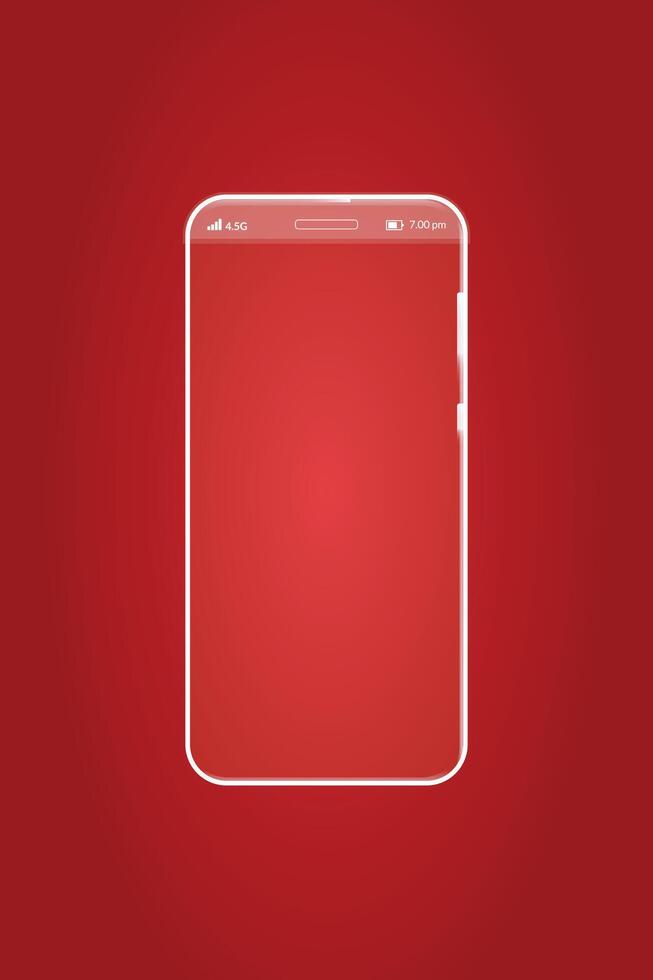 smart phone white line art in red background vector