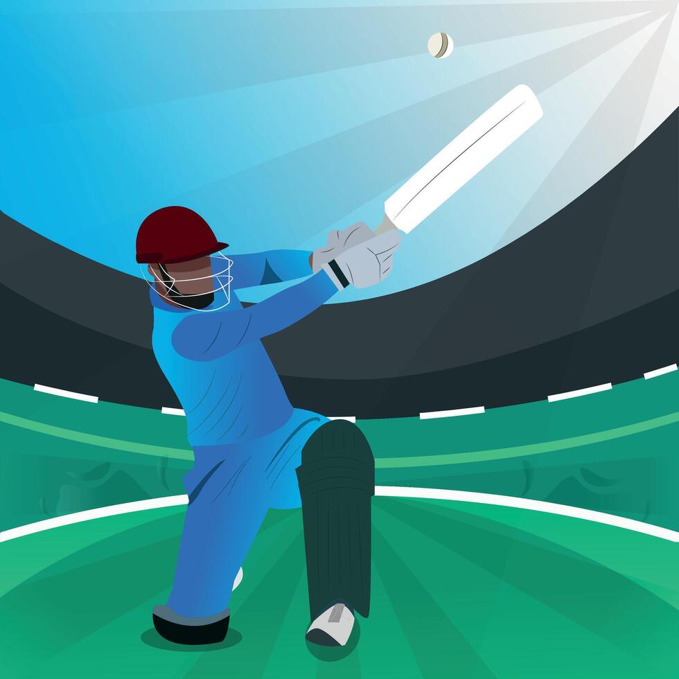 illustration of a batsman playing cricket on the field in colorful background vector