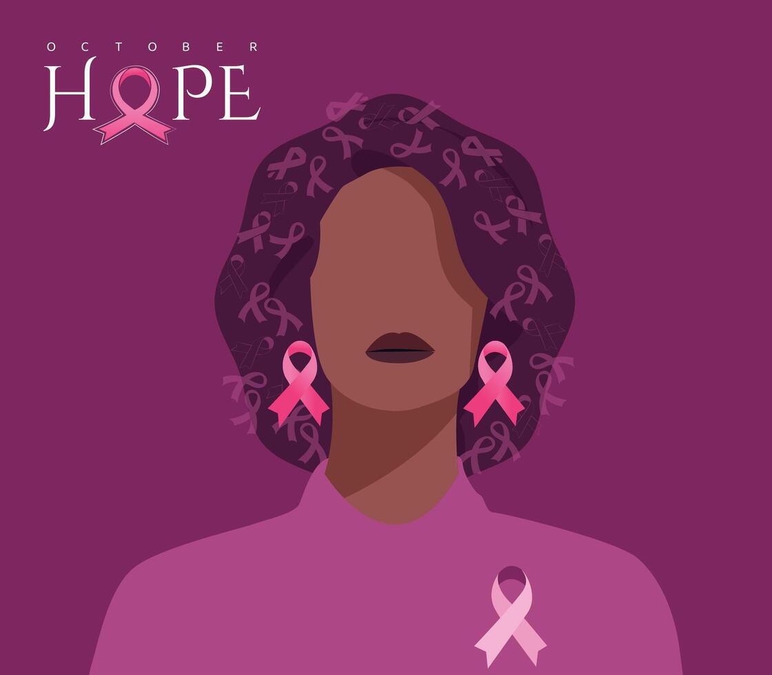 Breast cancer awareness banner illustration. a faceless woman with a pink ribbon vector