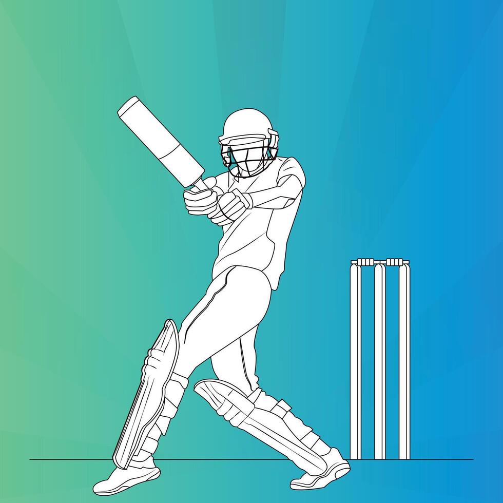 Cricket Player Bat Swing in line art style in colorful background vector