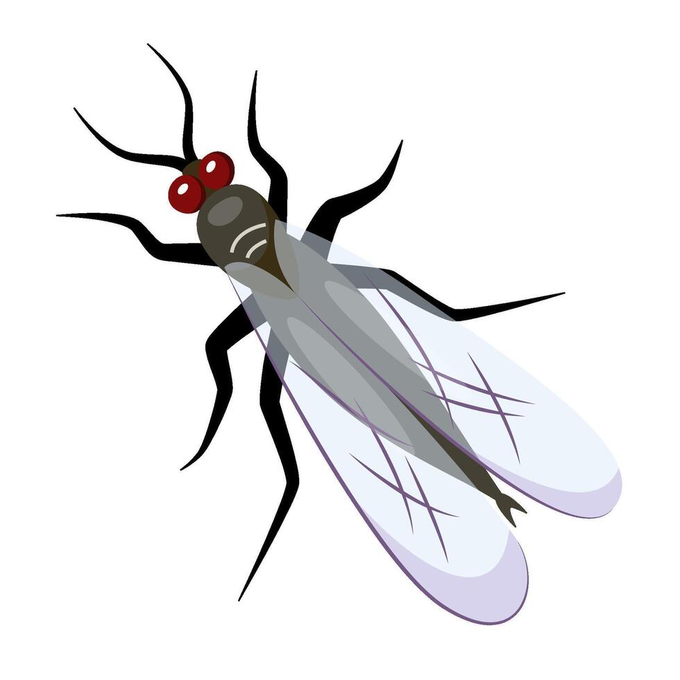 pequeño mosquitos en dibujos animados estilo zumbido insecto mosquito un molesto mosca negra se sienta con sus alas doblada plano imágenes prediseñadas, diseño elementos en tema de naturaleza primavera suma, aislado en blanco antecedentes vector