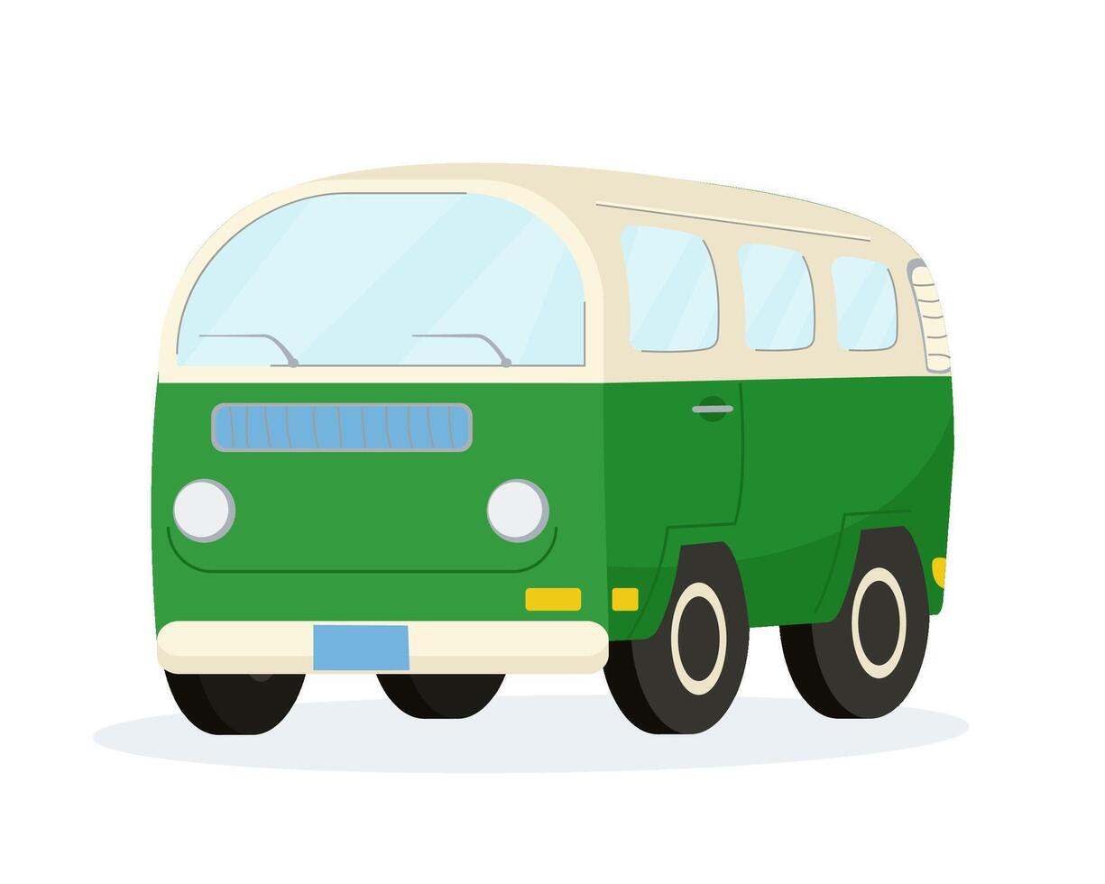 Funny old retro style green vintage classic car icon art. Template design. Flat illustration isolated on white background vector