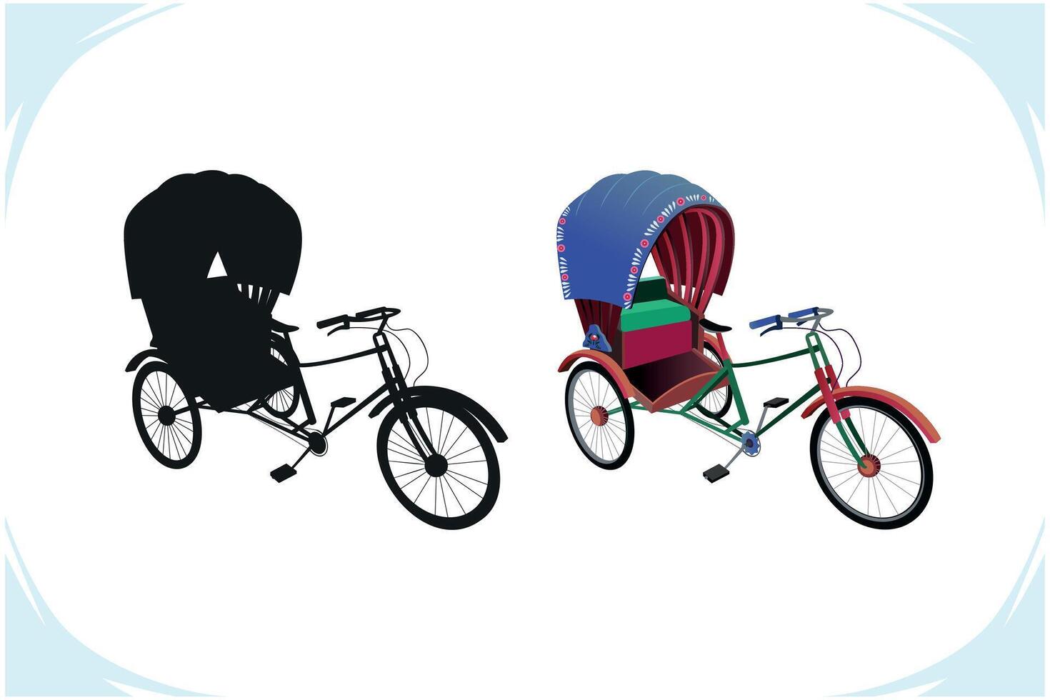 Set of colorful and silhouette rickshaw in Bangladesh and India vector