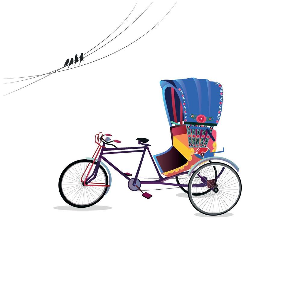 Colorful rickshaw illustration. Bangladeshi Rickshaw art. Tri cycle of Dhaka city. Local vehicle vector