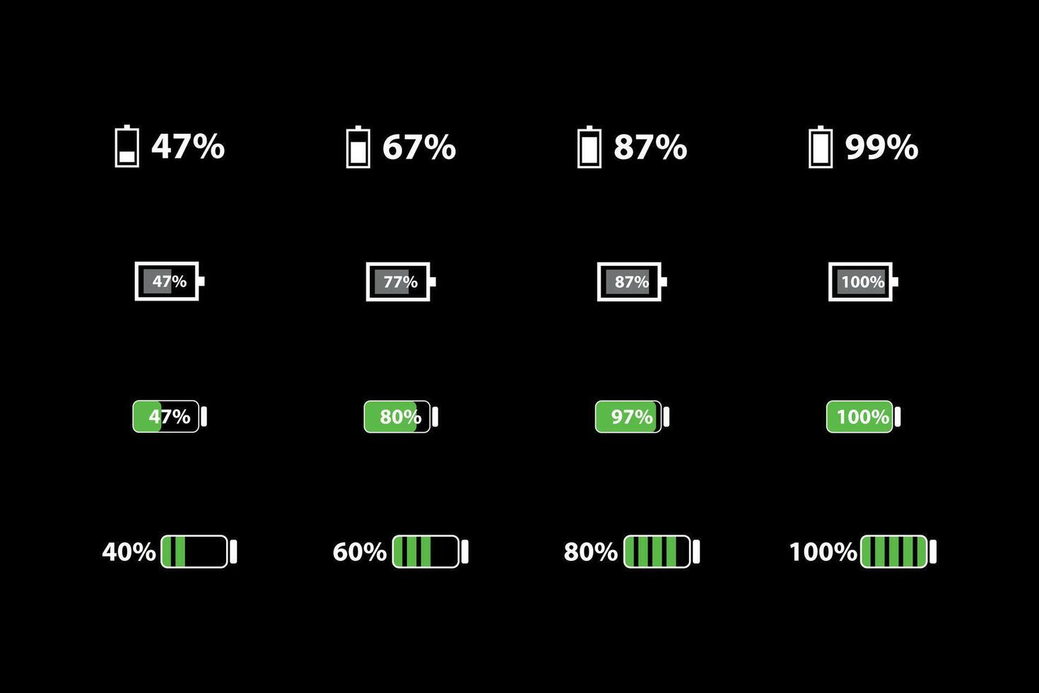 Status bar icon. Phone signal, battery icon vector