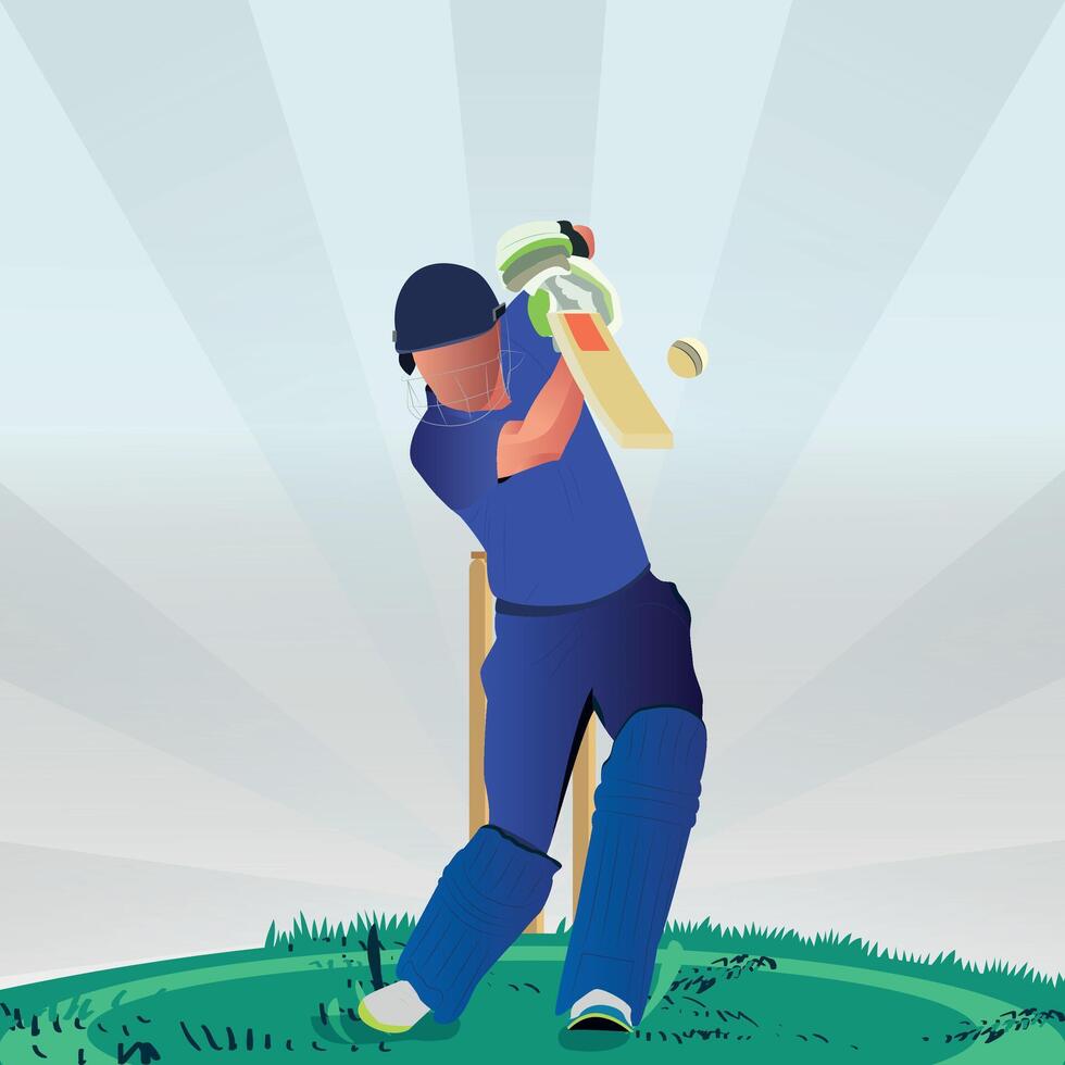 Illustration of a batsman playing cricket on the field in a colorful background vector
