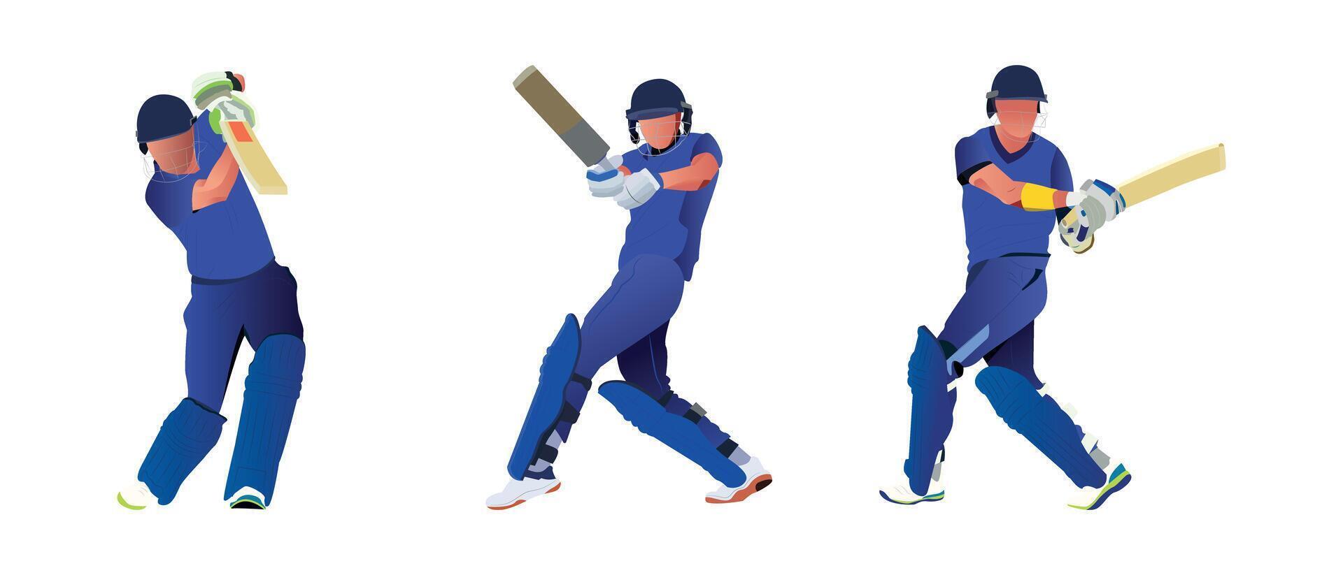 Set of batsman playing cricket on the field in a colorful background illustration vector