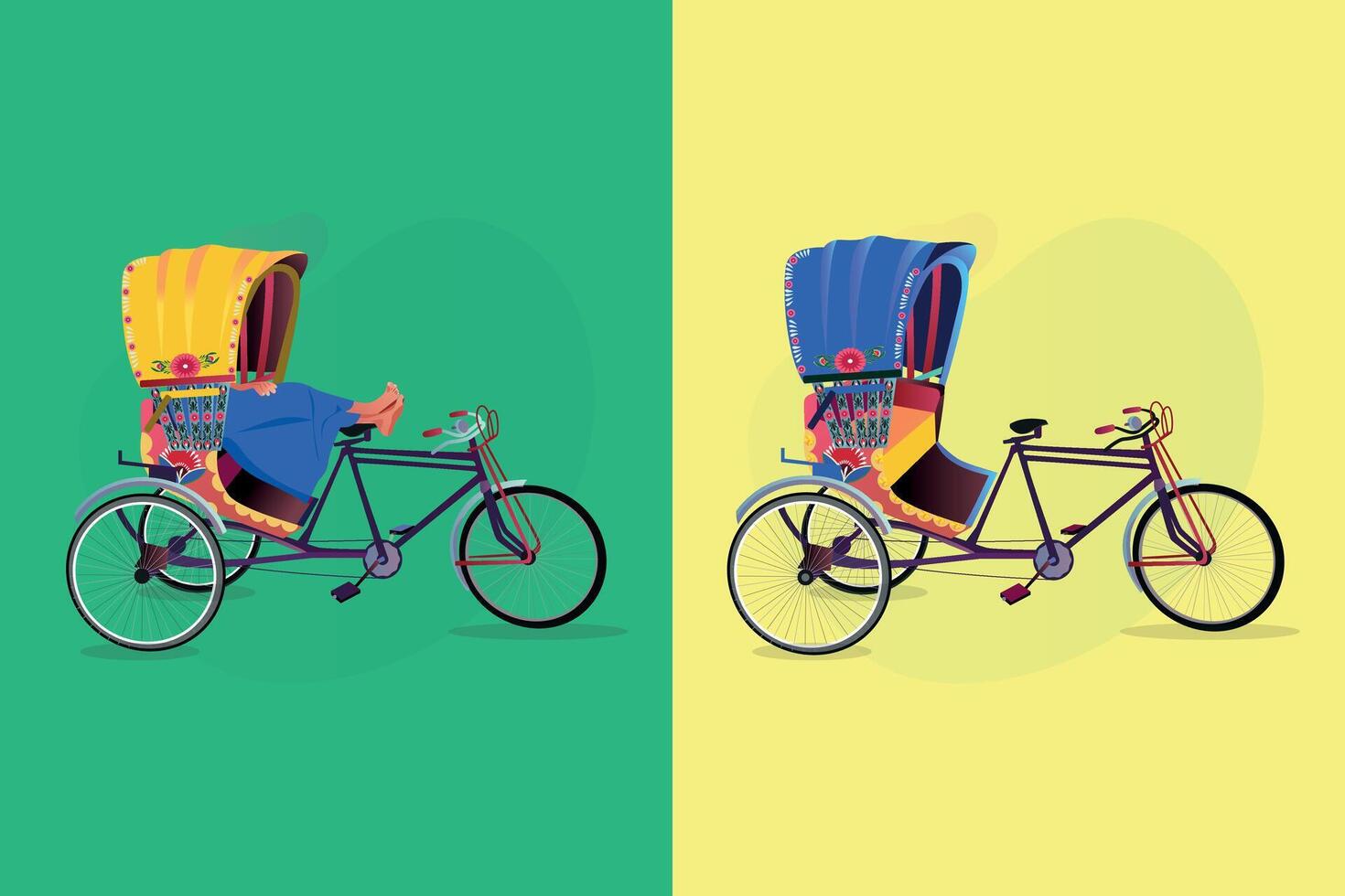 Set of colorful rickshaw illustrations Bangladeshi Rickshaw art Tri cycle of Dhaka city vector