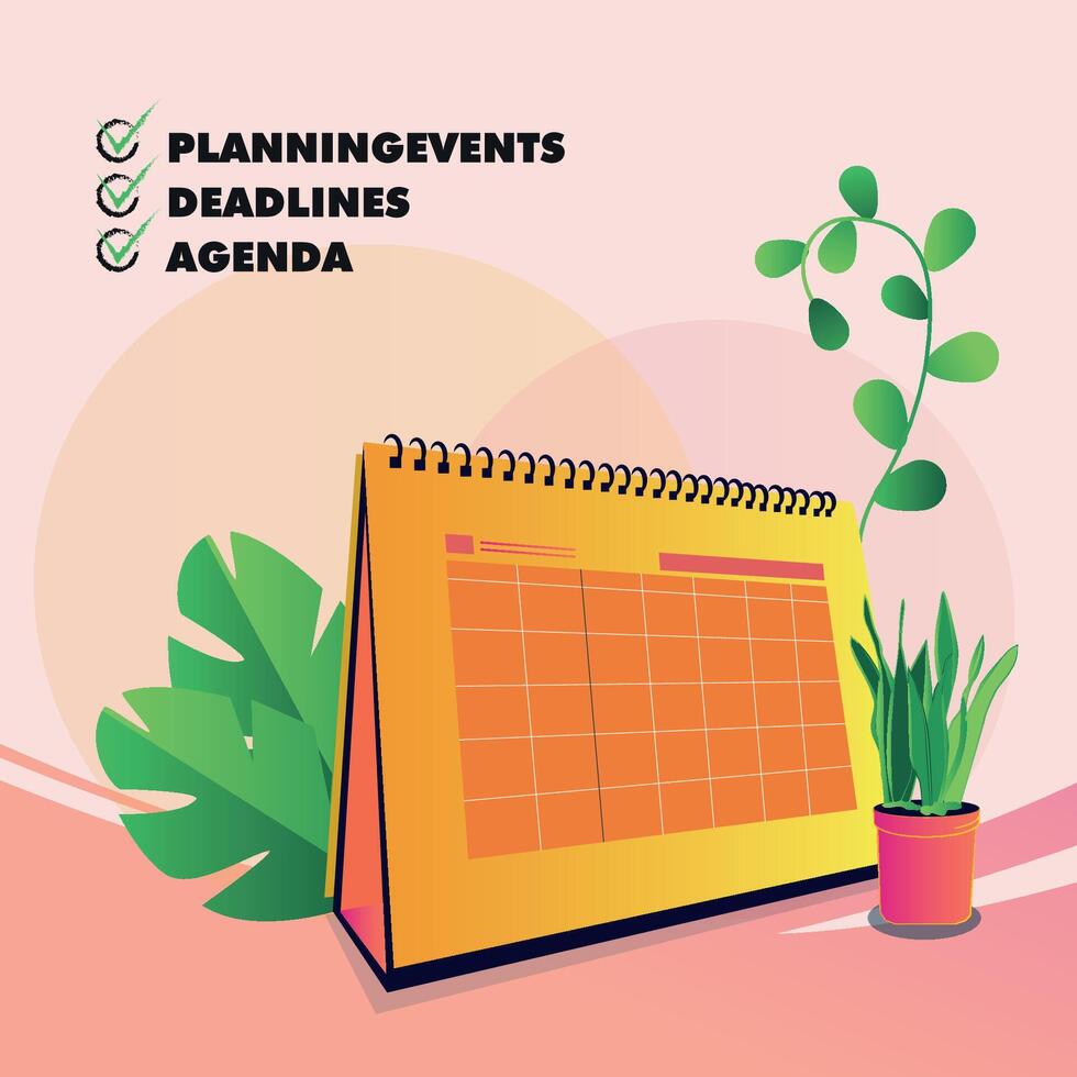 Calendar of schedule and planning concept, personal study plan creation, business time planning, events and news, reminder and schedule vector