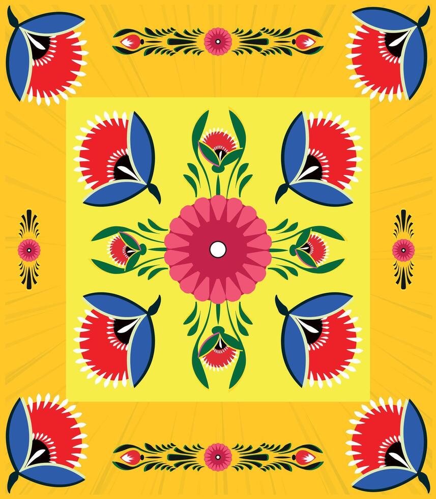 A set of floral borders with a border of flowers Colorful Rickshaw painting vector