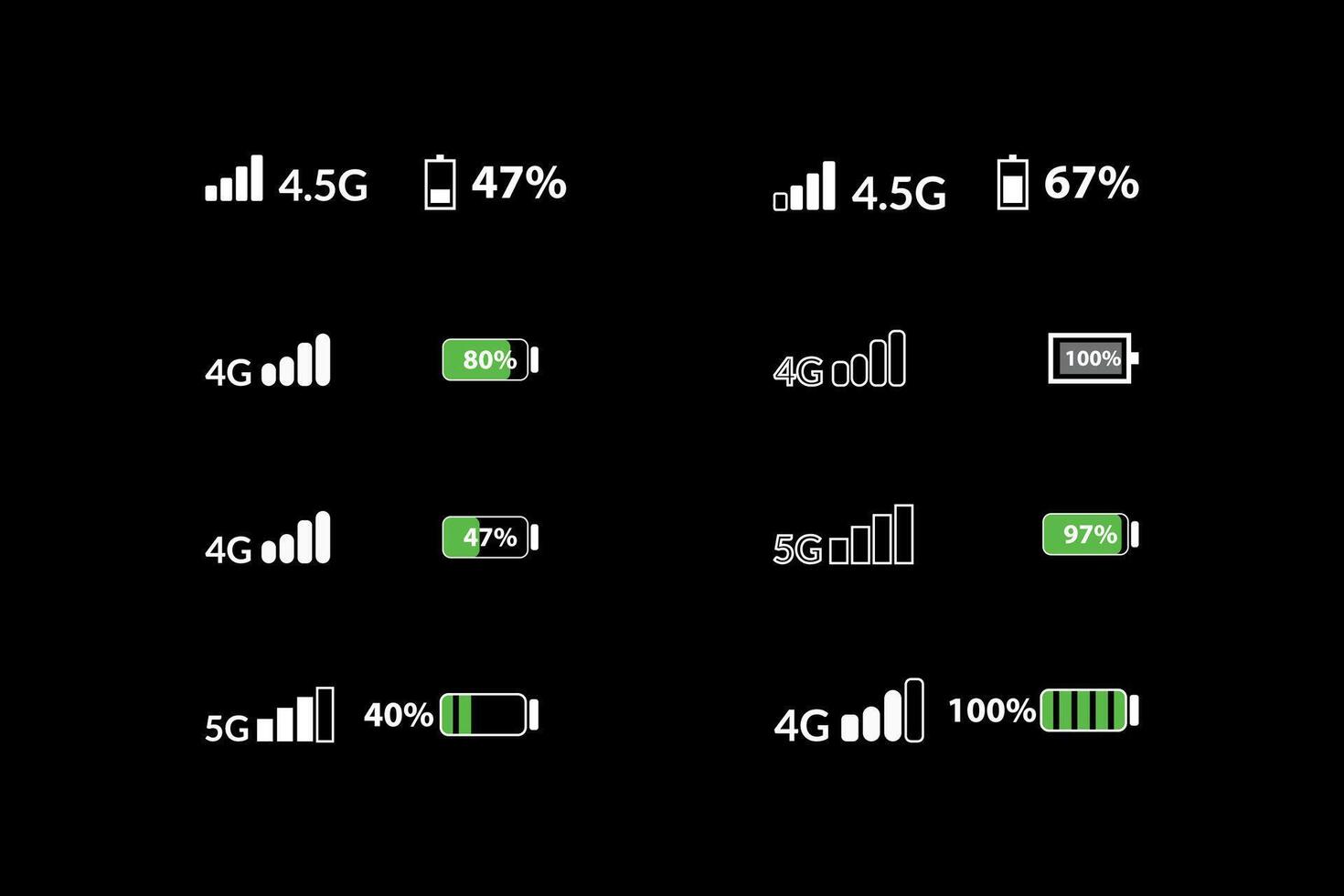 Status bar icon. Phone signal, battery icon vector