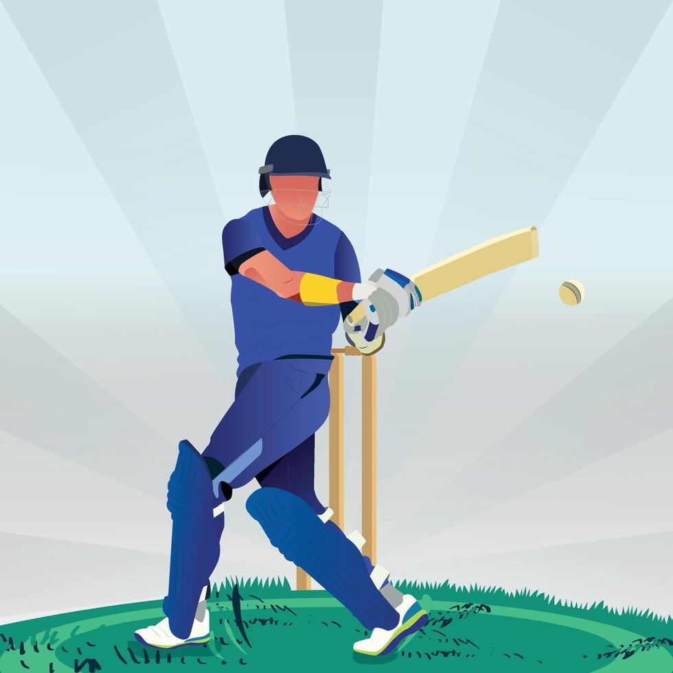 Illustration of a batsman playing cricket on the field in a colorful background vector