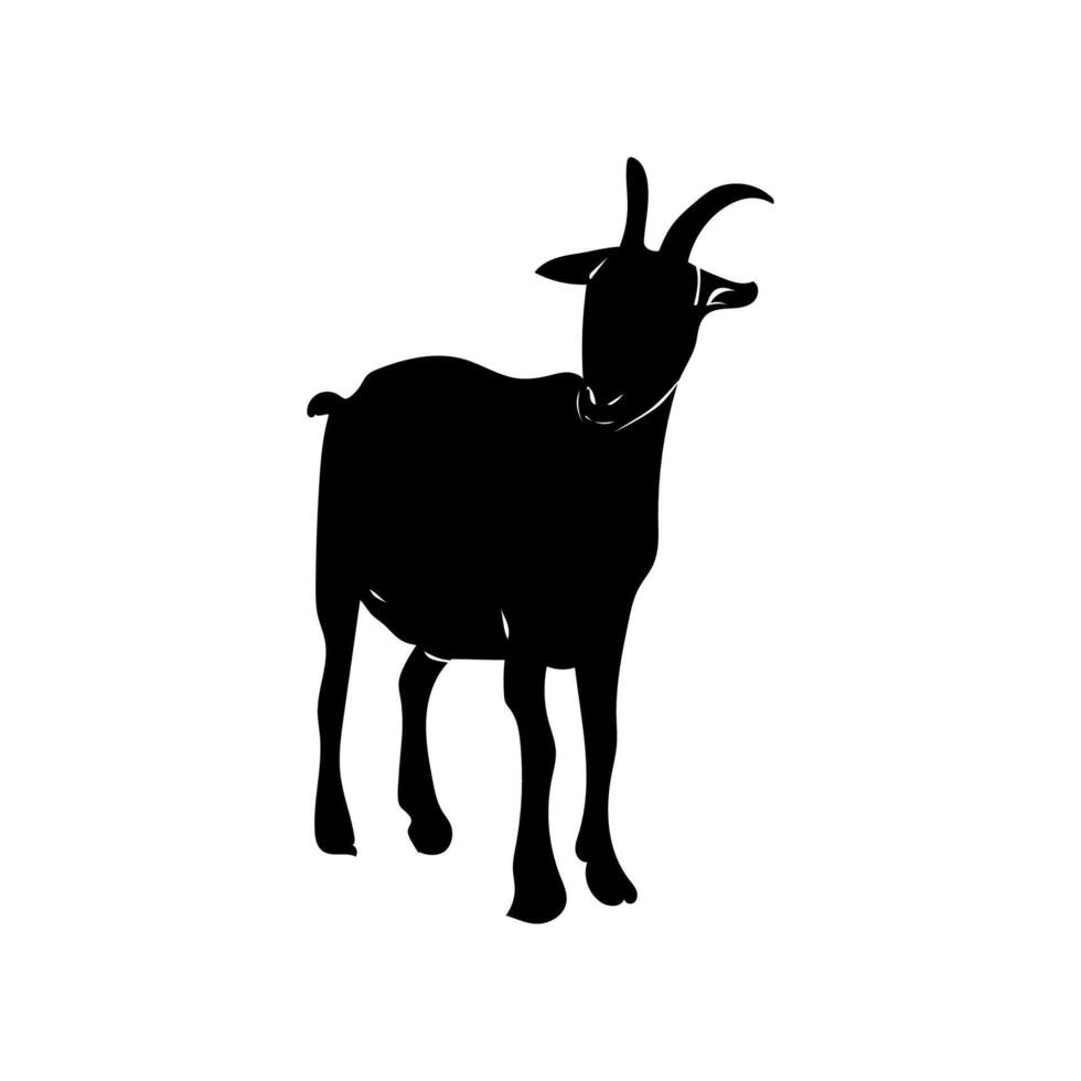 A black goat is silhouetted against a white background vector