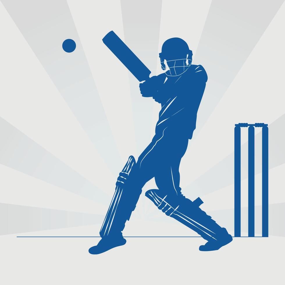 batsman silhouette playing cricket on the field. Black and white vector