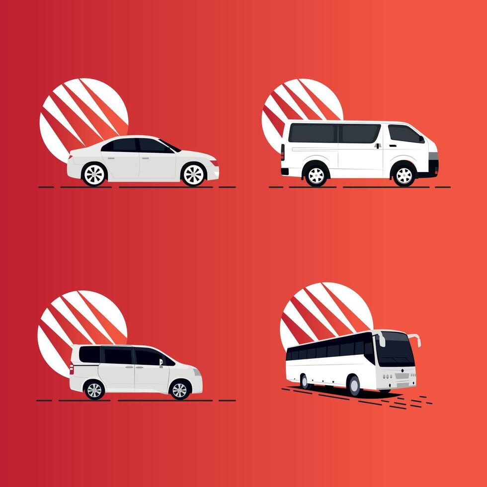 Cars of different types of illustrations set side view of the bus, sedan, micro, mini micro vector