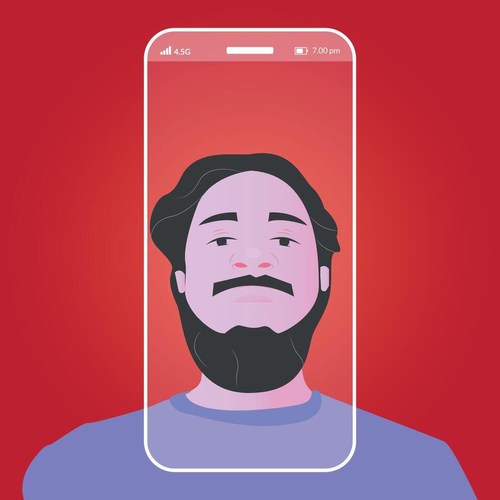Facial recognition system concept. Mobile app for face recognition vector