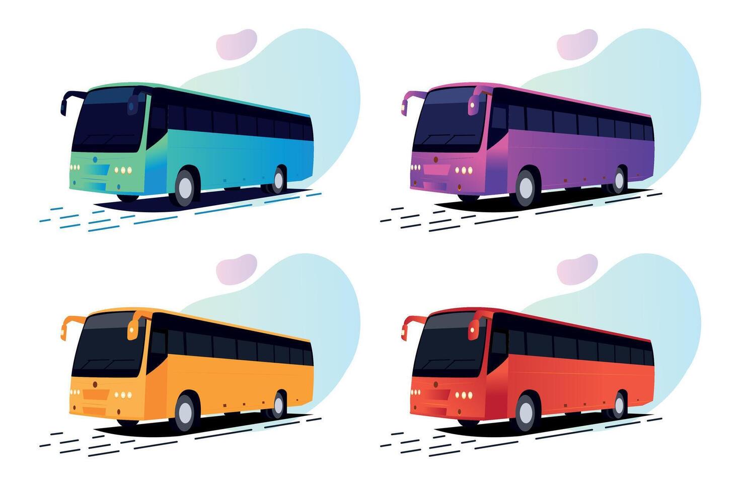 ilustración de vistoso autobuses con diferente colores vector