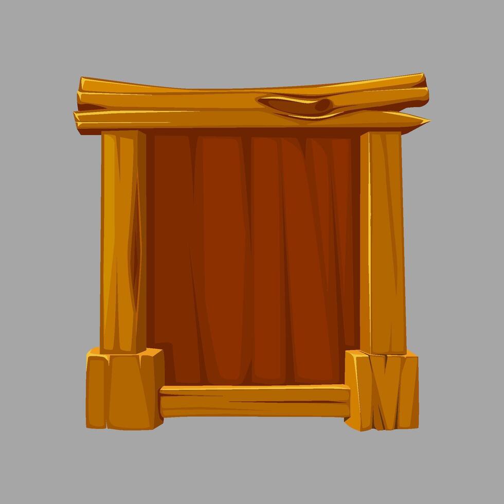 Wooden game frame or border. Brown plank and panel for game interface design and UI element. vector