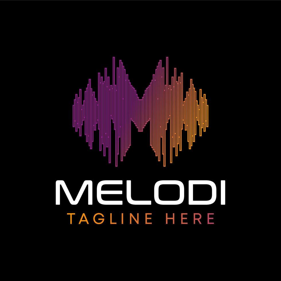 Logo design graphic concept creative premium stock initial letter M font melody sound wave music acoustic. Related typography monogram branding vector