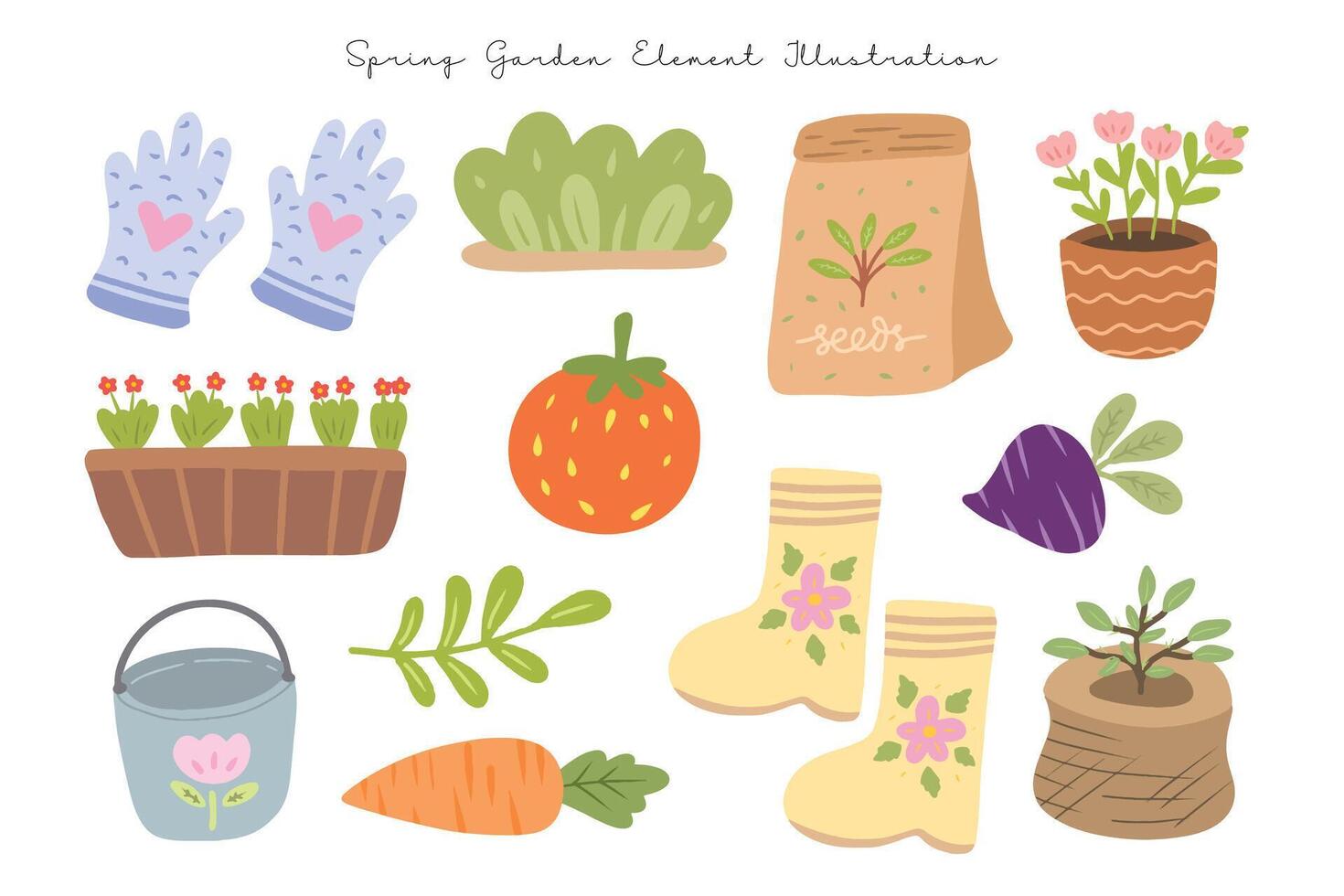 Cute Spring Gardening Element Illustration vector
