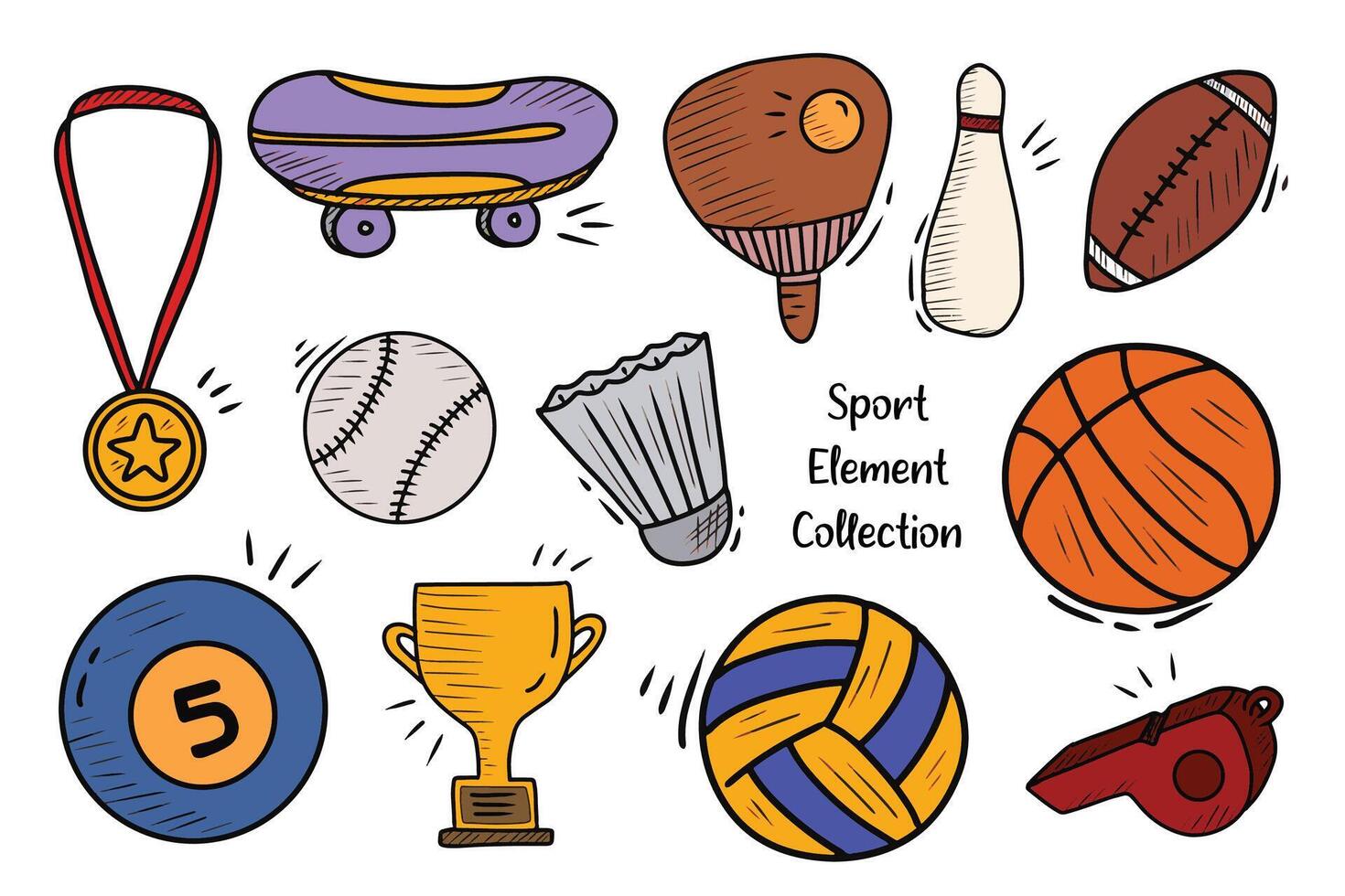 Cute Sports Sketch Element Collection vector