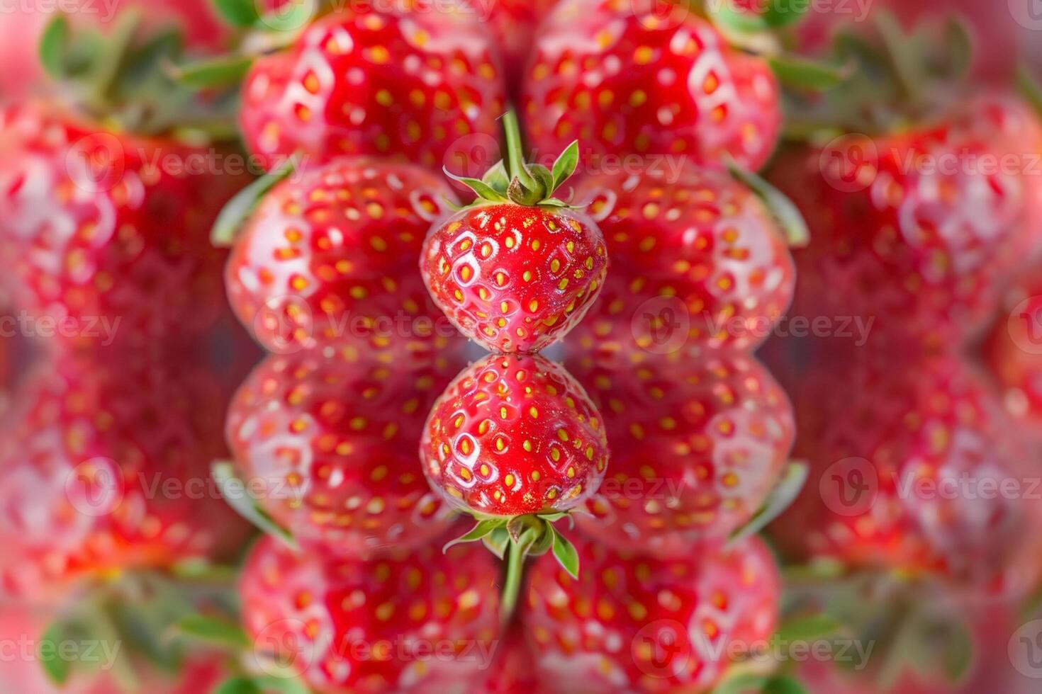 Strawberry abstract with a mirrored effect, creating symmetrical patterns in a kaleidoscopic view photo