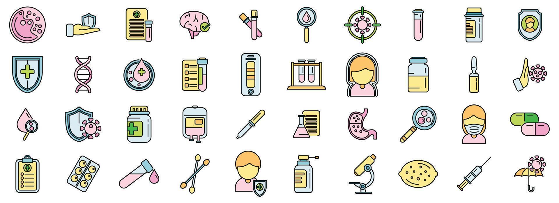 Immune system icons set color line vector