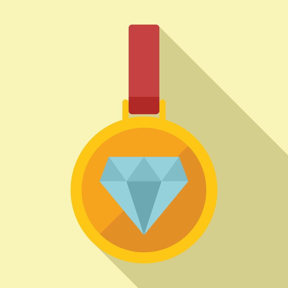 Diamond loyalty reward medal icon flat . Exclusive member vector