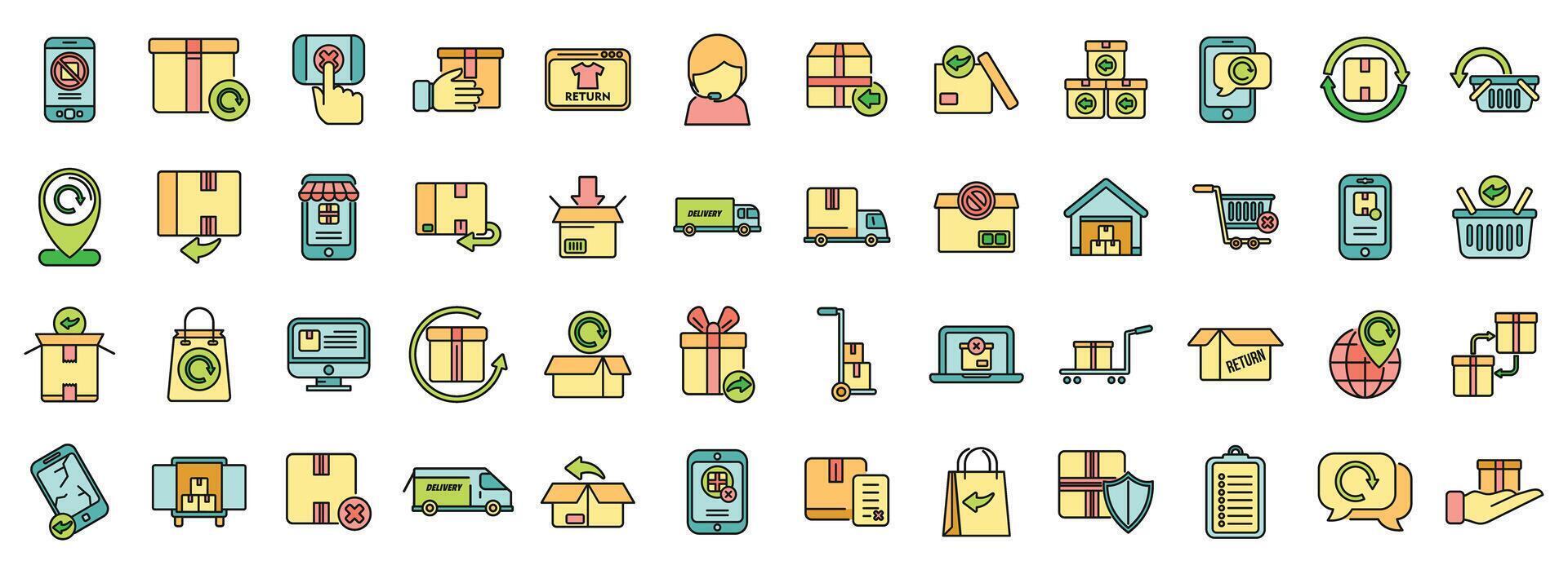 Return of goods icons set color line vector