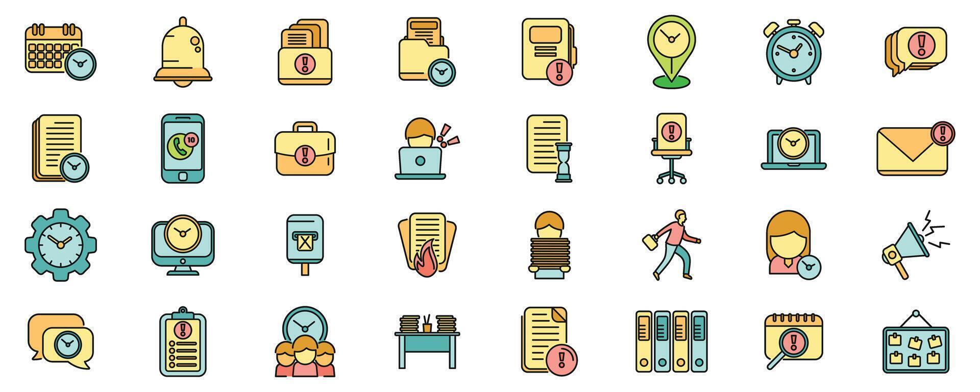 Rush job icons set color line vector